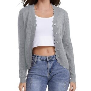 NWT/ Women's Lace V Neck/Crochet Button Down Knit/Cropped Cardigan/Size: XL